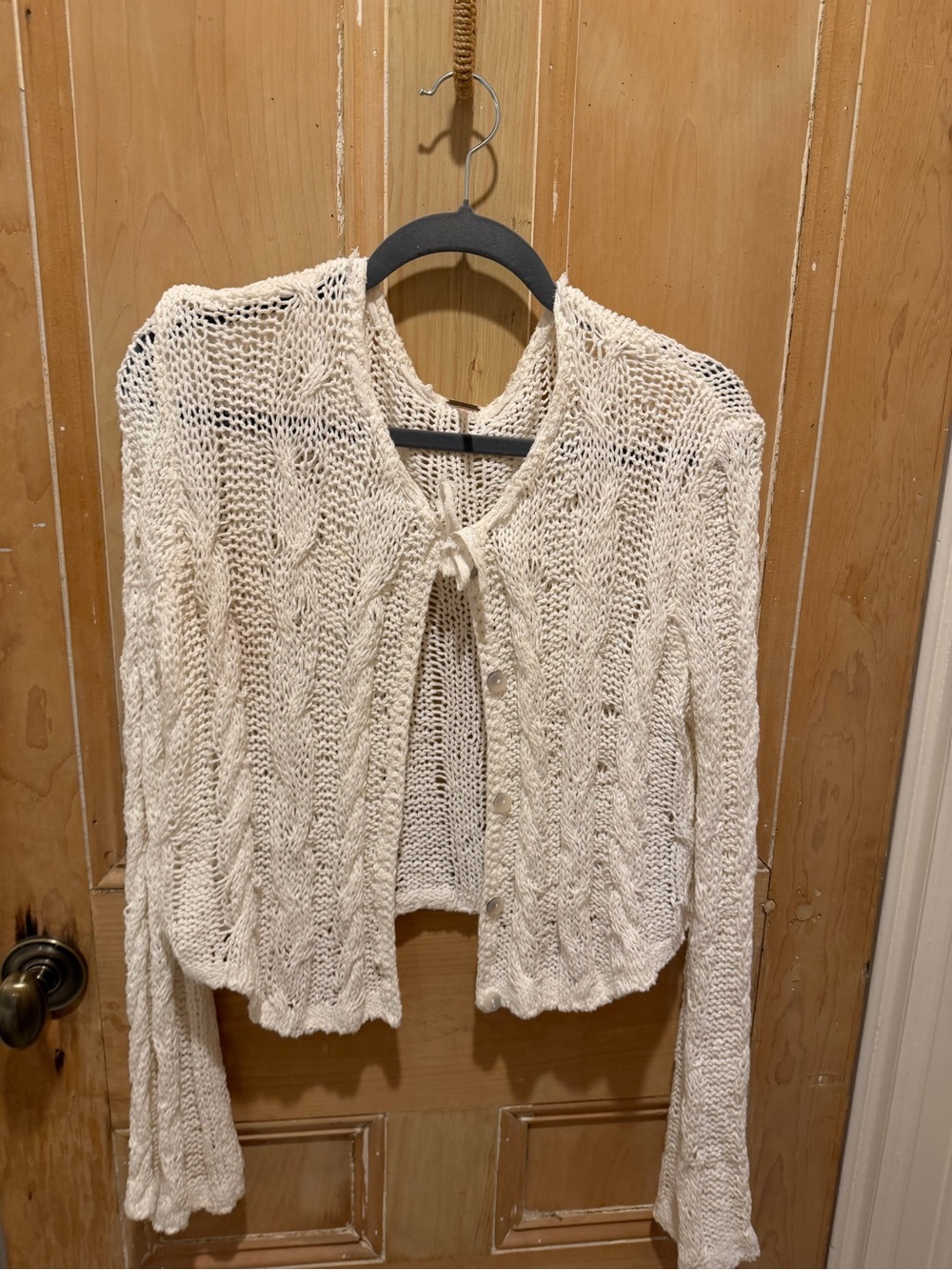 Free People White Open-Knit Tie Front Cardigan